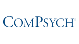 The image shows the ComPsych logo with the company name in blue serif font on a white background, representing leading support services like drug rehabilitation in Nashville TN.