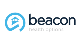 Beacon Health Options logo featuring a blue circular symbol with a lighthouse inside, followed by "beacon" in bold black text and "health options" in lighter gray—trusted for depression treatment in Nashville TN.