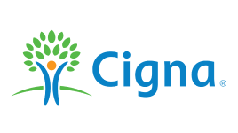 The Cigna logo features a blue human figure with outstretched arms forming the trunk of a tree, green leaves as the foliage, and "Cigna" in blue text—often seen at providers offering depression therapy in Nashville TN.