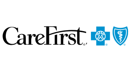 CareFirst logo with “CareFirst” text, a blue cross icon with a geometric design, and a blue shield icon featuring a snake wrapped around a staff.