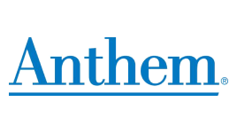 Blue "Anthem" wordmark logo with a thin blue line underneath.