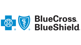 Blue Cross Blue Shield logo featuring a blue cross with a human figure inside on the left and a blue shield with a snake and staff symbol, next to the text "BlueCross BlueShield.