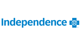 The image features the word "Independence" in blue text, followed by the Blue Cross Blue Shield logo, which consists of a blue cross and blue shield with white medical symbols inside.