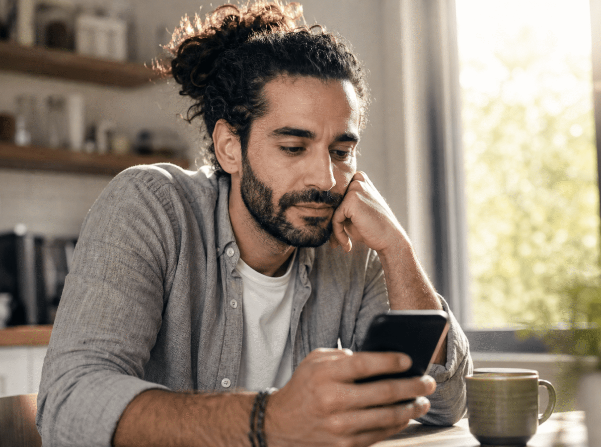 Man reading about the Tennessee kratom ban on his phone, considering next steps for kratom dependence treatment