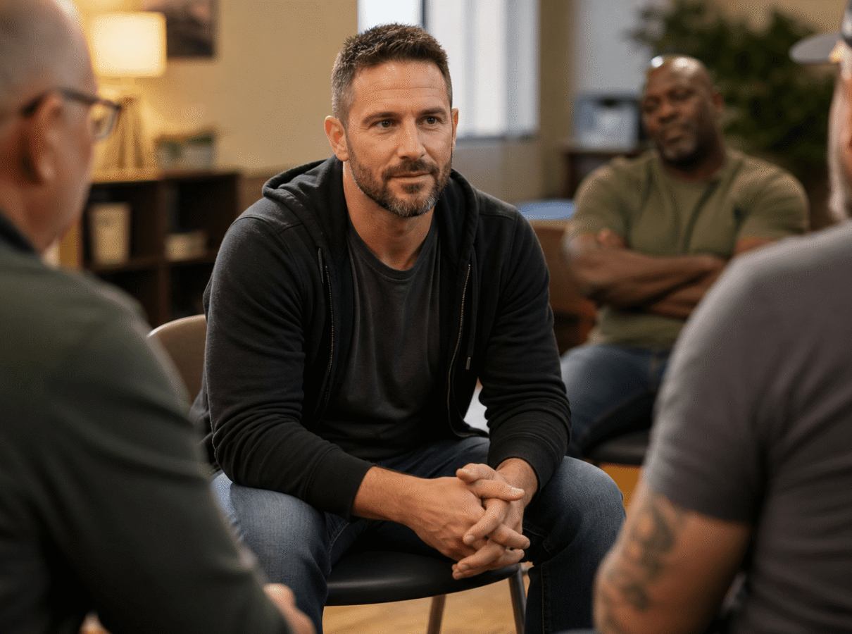 Veteran attending group mental health therapy session in Nashville Tennessee outpatient treatment center