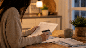person reviewing insurance paperwork and card for mental health treatment coverage in Tennessee