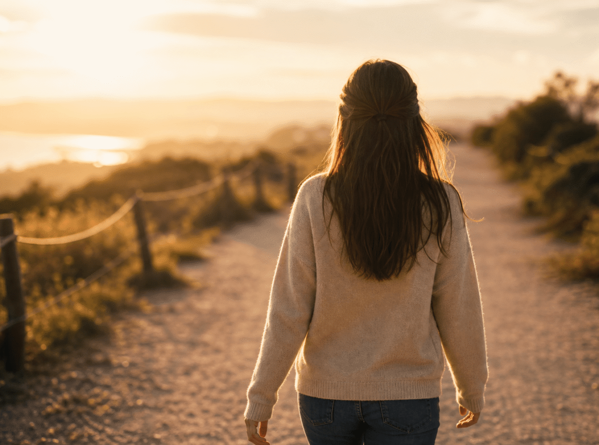 person walking forward on a sunlit path representing life and recovery after intensive outpatient program ends