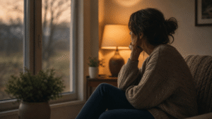 person sitting alone by a window reflecting on whether weekly therapy is enough for mental health treatment